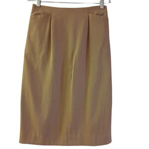 Vintage WW WORTH Camel Beige Tan Wool Pencil Slim Pleated Skirt w/ Pockets